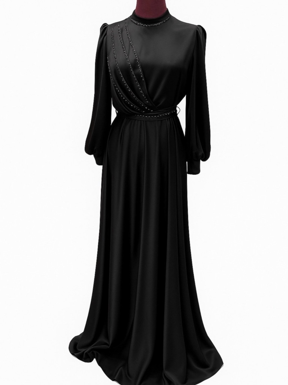 Elegant Black Long-Sleeve Maxi Dress - Modest - Hijabi Friendly, Size 8-10